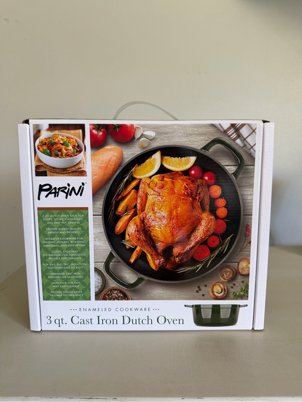 3 qt. Enameled Cast Iron Dutch Oven - Olive Green
